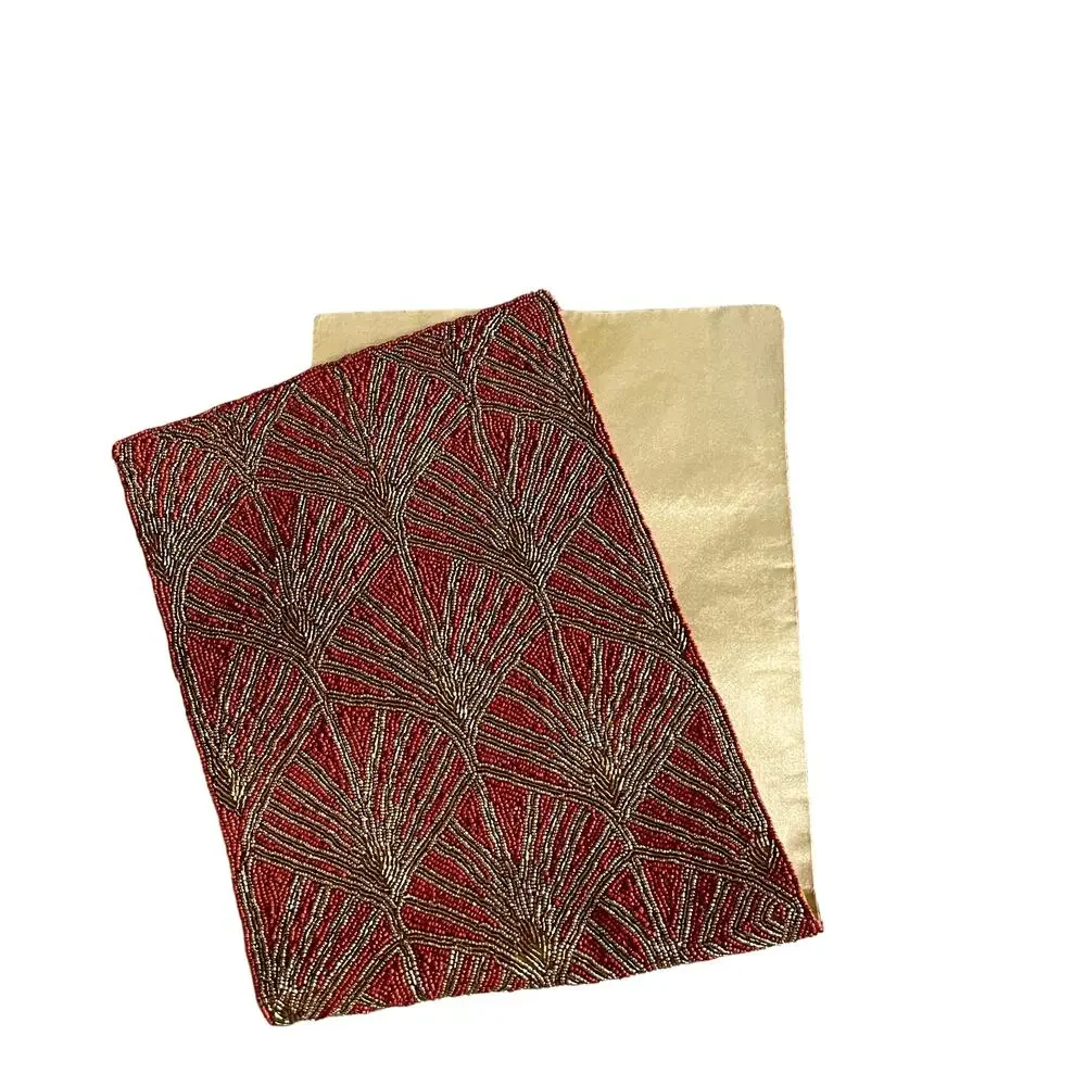 INDIA WORLD TRAVELER Hand Beaded 13x36 Table Runner Rust and Gold Fall Decor New